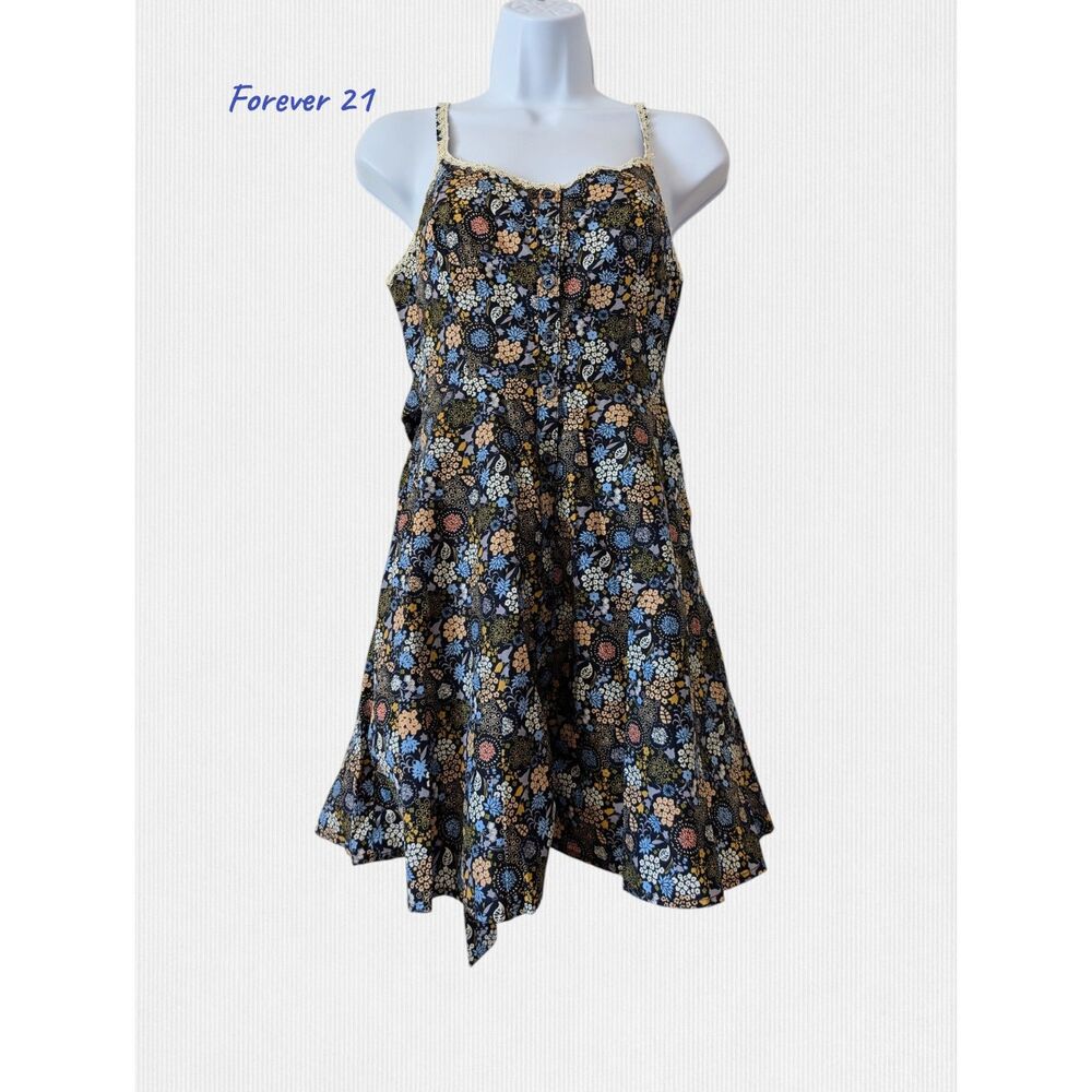 Forever 21 Floral Mini Dress Cottagecore Boho Button Front Tie Back